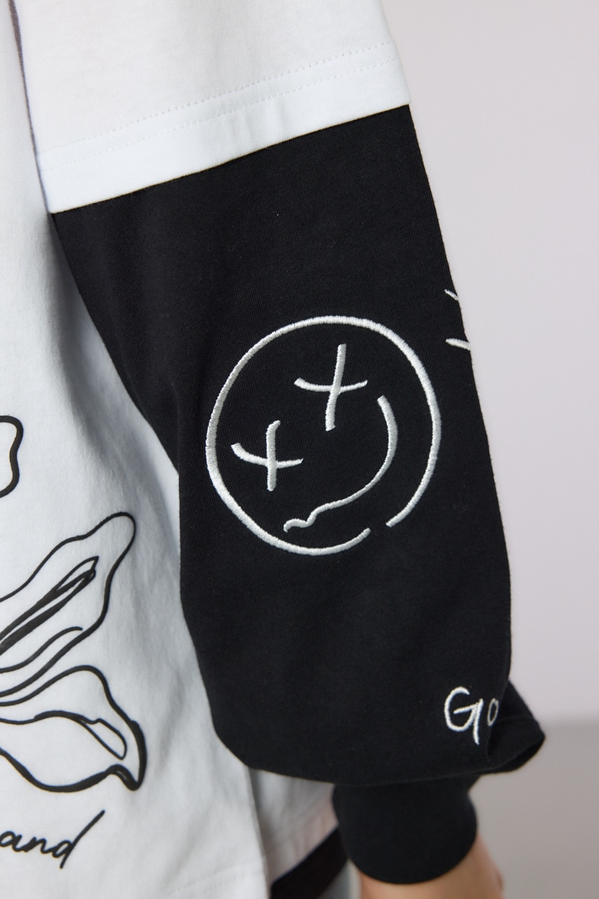 【UNISEX】フェイクレイヤードロングスリーブTシャツ WHT M