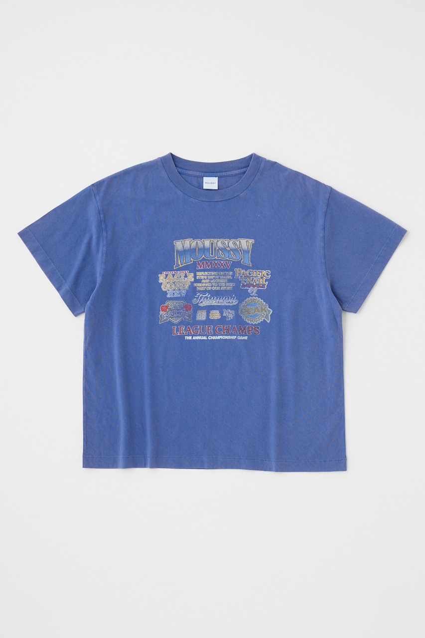 MOUSSY LEAGUE CHAMPS 25 Tシャツ BLU FREE