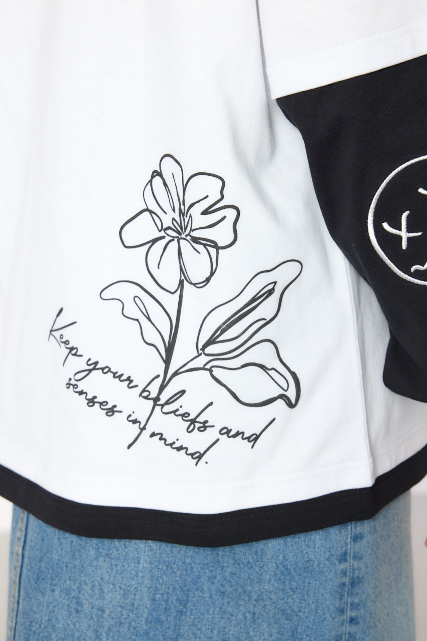 【UNISEX】フェイクレイヤードロングスリーブTシャツ WHT M