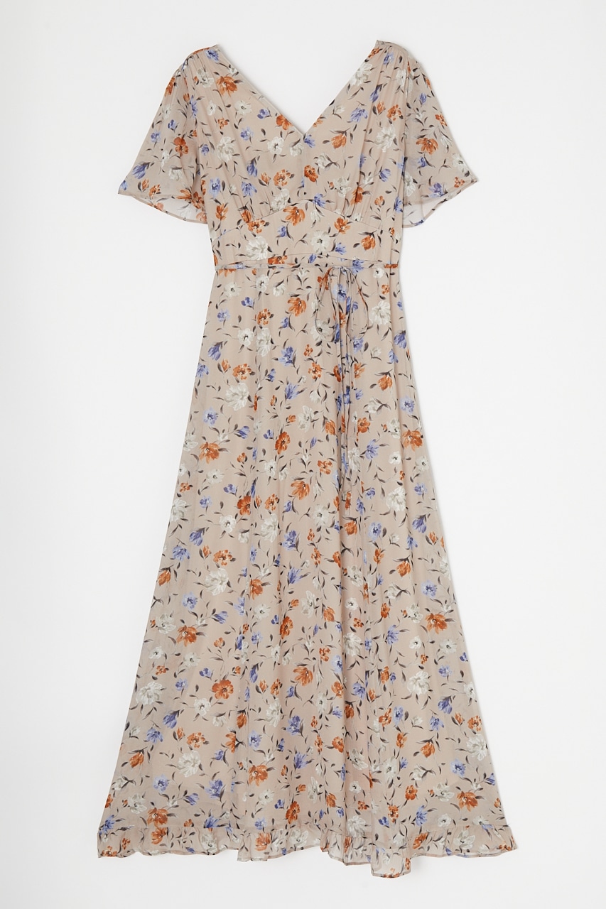 FLUTTER SLEEVE FLORAL ドレス｜1｜BEG｜ワン 