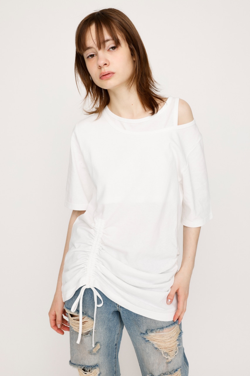SLY | CROSS NECK SHIRRING HEM トップス (Tシャツ・カットソー(半袖 