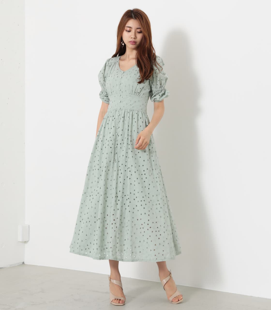 rienda | コットンレースロングOP (ワンピース(ミニ・ミディアム  