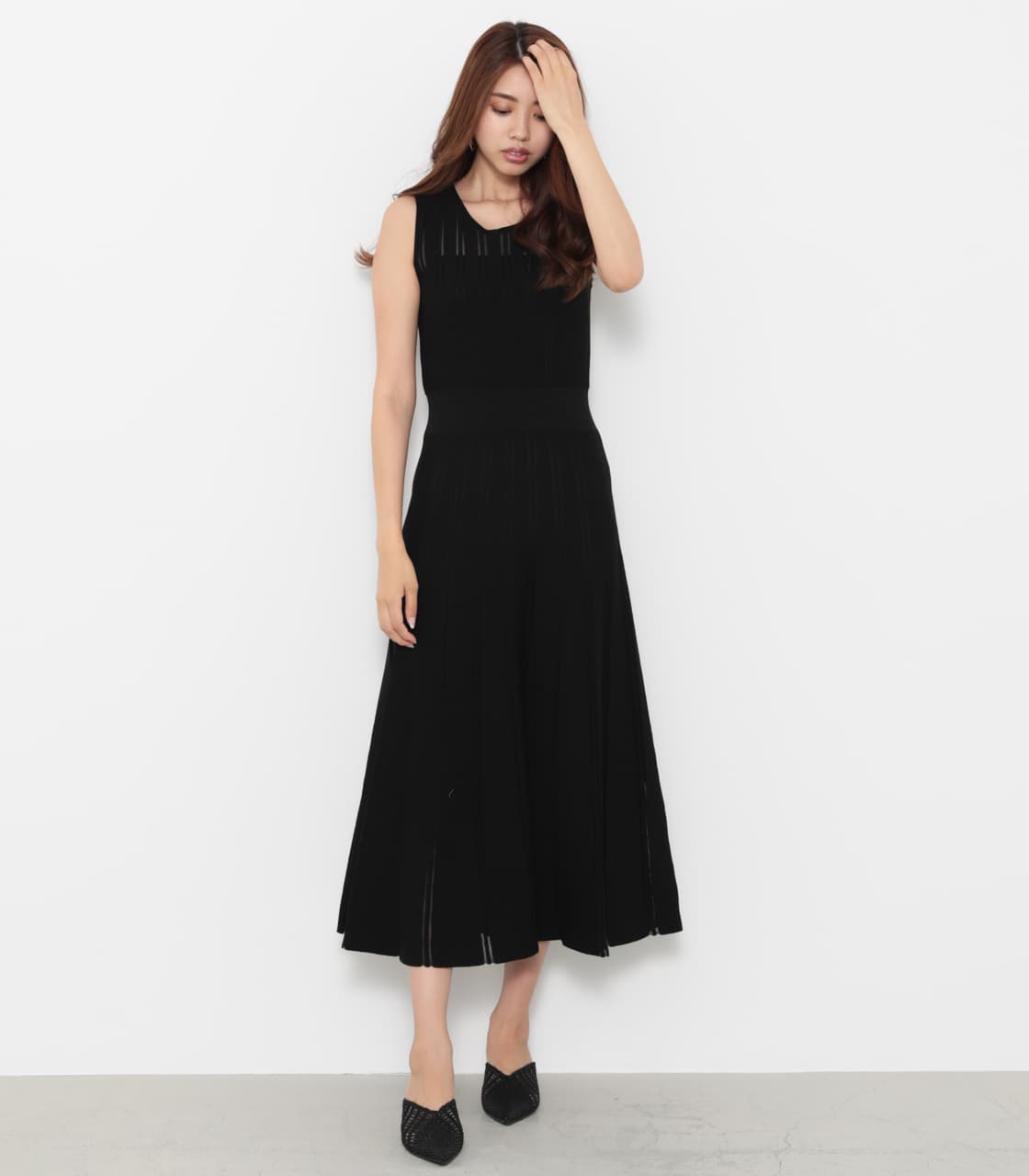 rienda | シアーストライプフレアOP (ワンピース(ミニ・ミディアム  