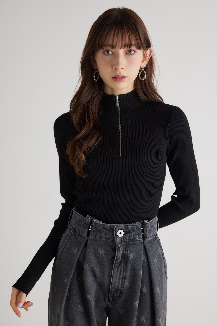 riendaのウォッシャブルハーフZIP 2way Knit TOP