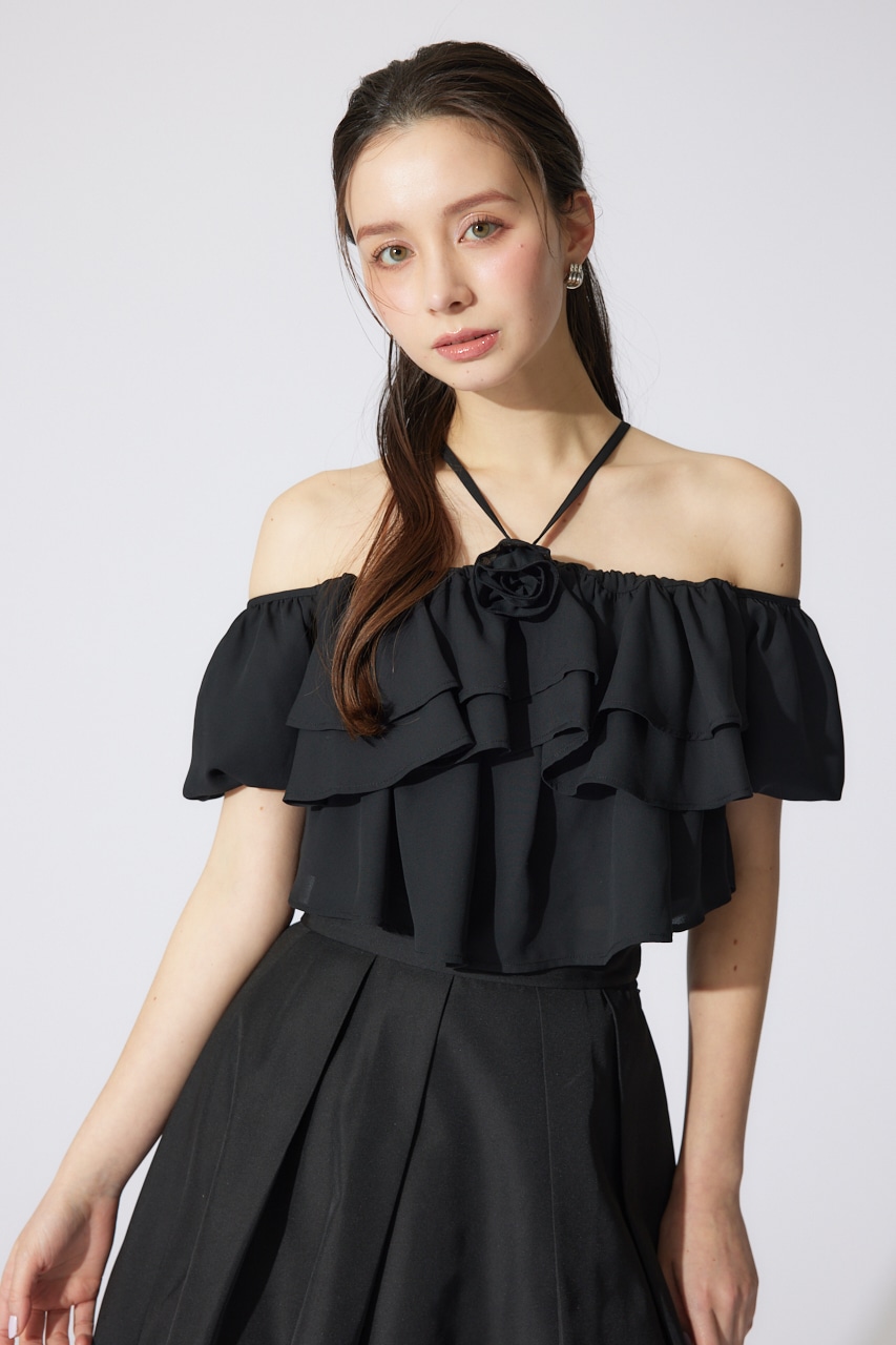 バルーンオフショルティアードブラウス BLK FREE