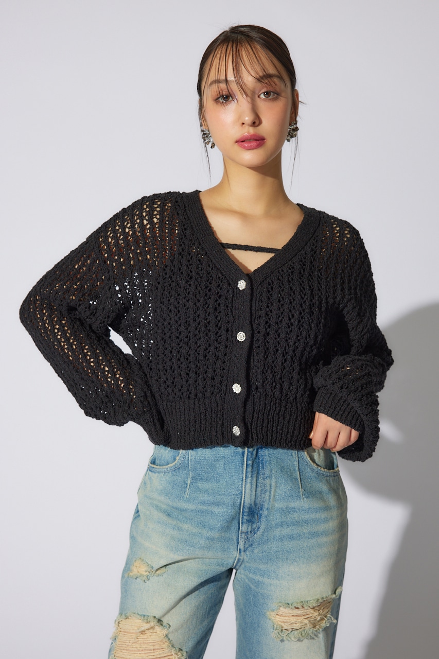 ビジューニットカーディガン BLK FREE