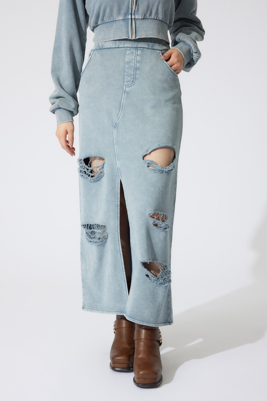 クラッシュスウェットジャストウエストスカート BLU S