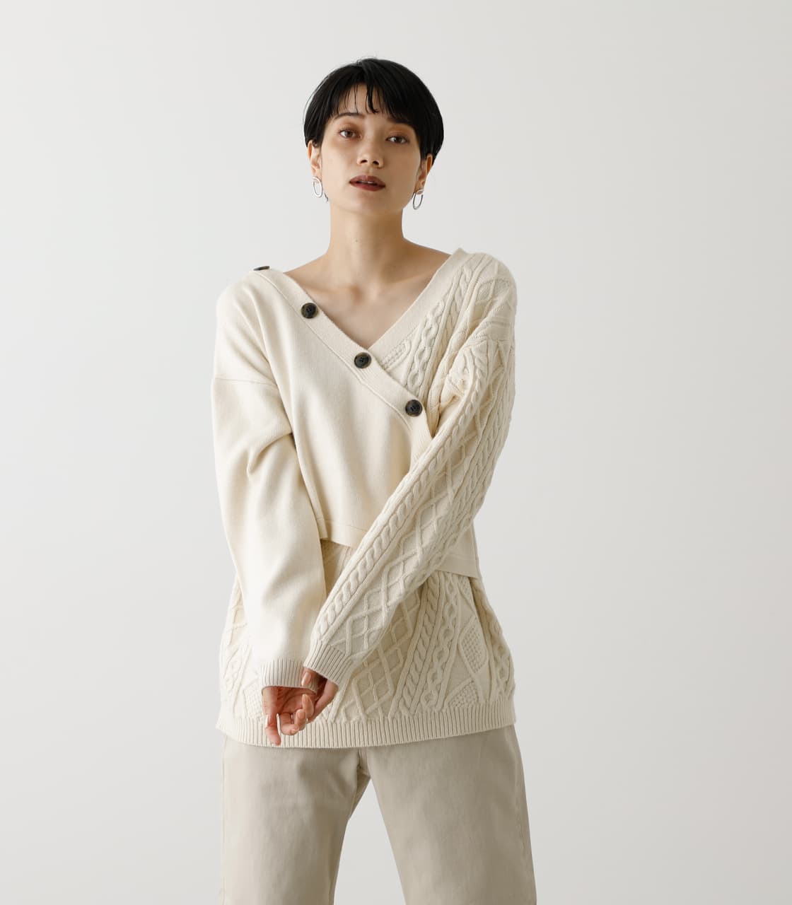 2WAY CACHECOEUR CABLE MIX KNIT