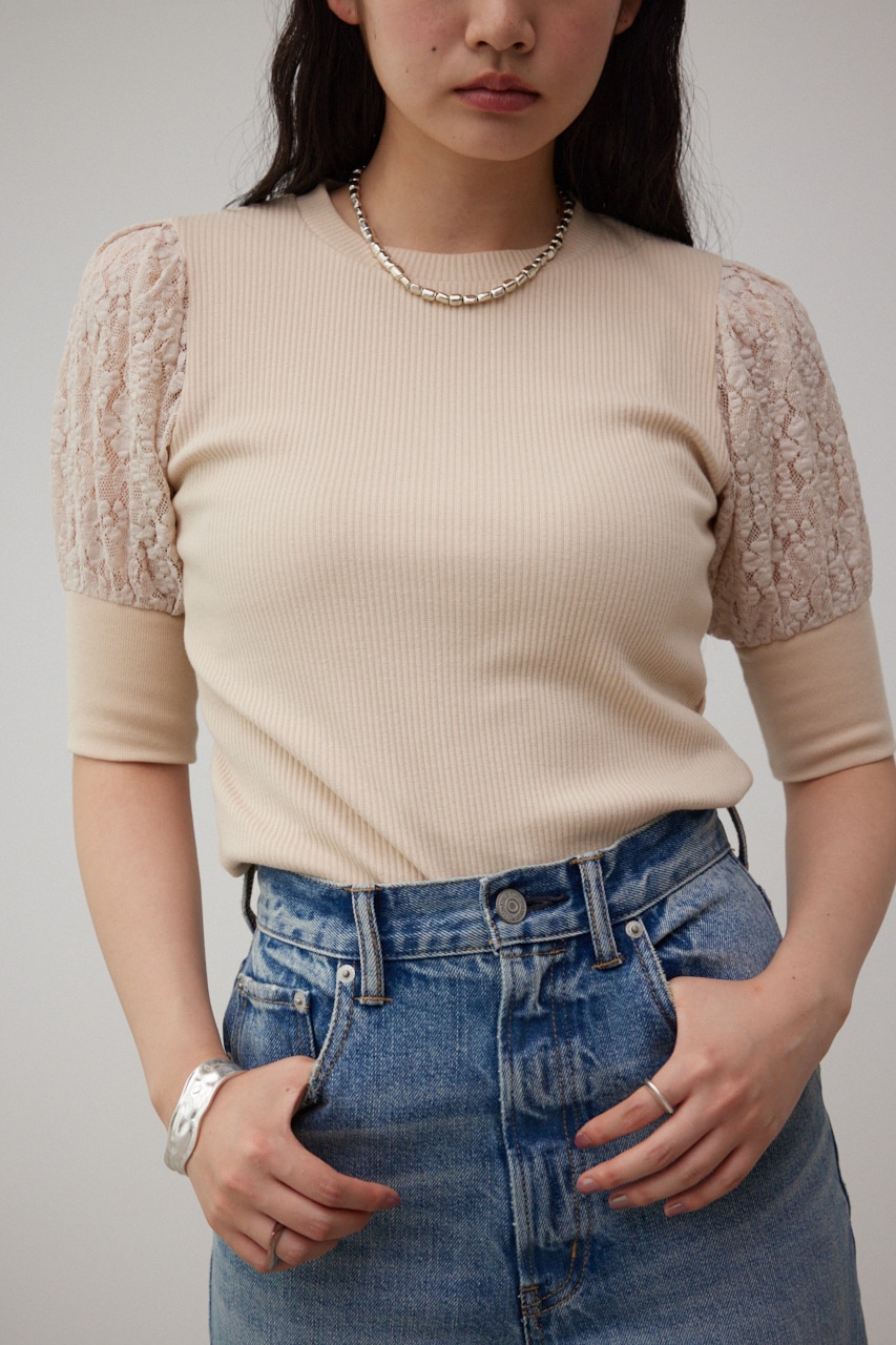 AZUL BY MOUSSY | LACE SLEEVE PUFF TOPS (Tシャツ・カットソー(半袖