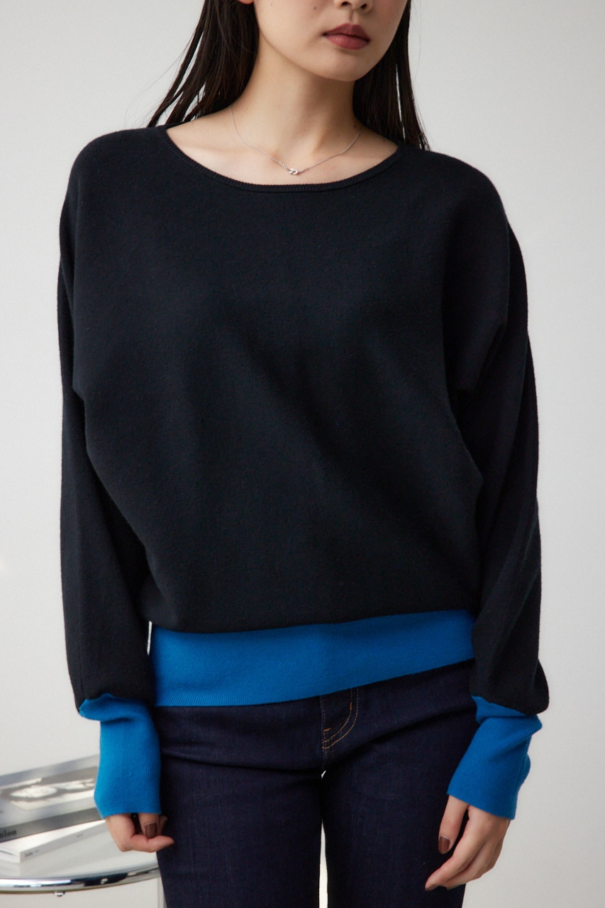 バイカラードルマンニットプルオーバー BLK FREE