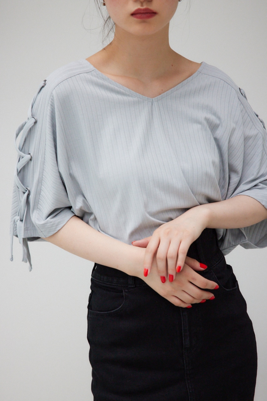 ショルダーレースアップカットトップス L/GRY FREE