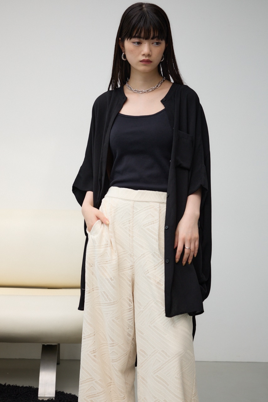 ポンチョ型楊柳シャツ BLK FREE