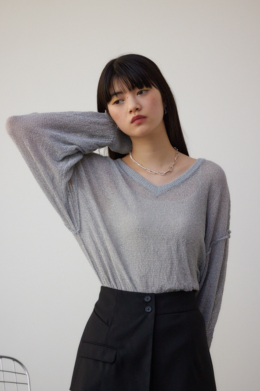シアーグリッタールーズニット L/GRY FREE