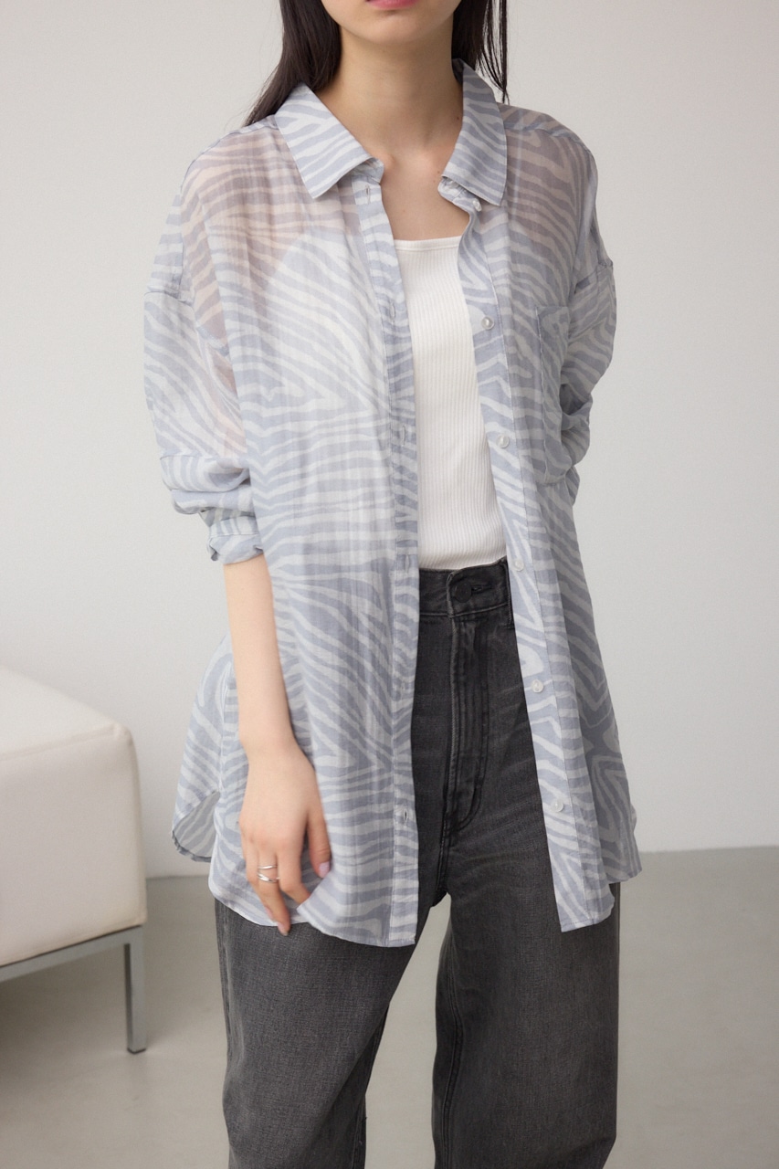 バックスリット総柄シアーシャツ 柄GRY FREE