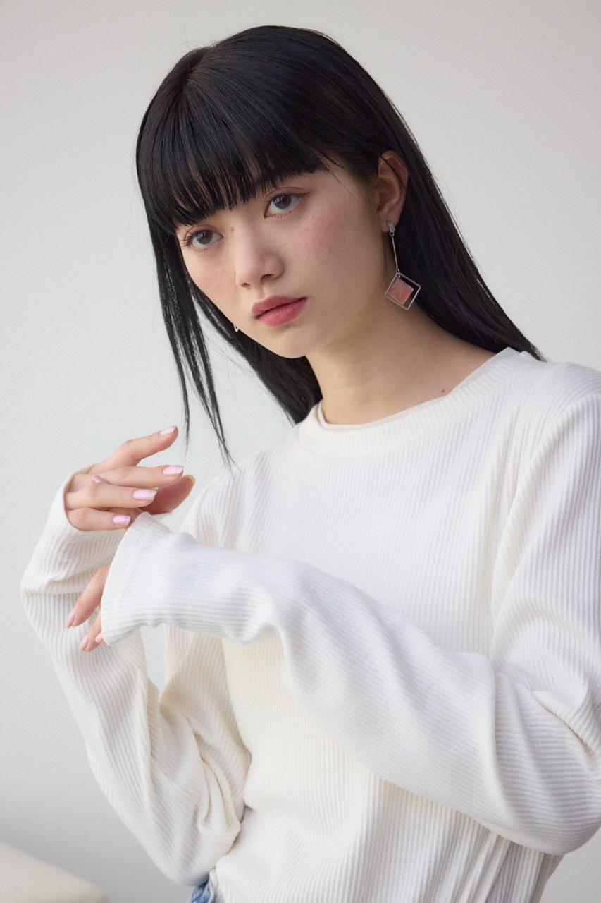 シアーネックリブトップス O/WHT FREE