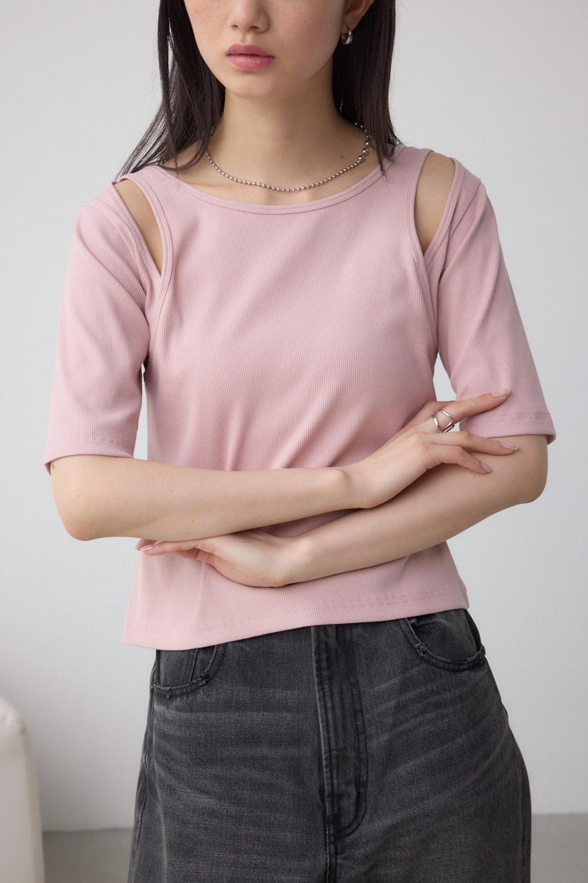 デザインネックショートTシャツ L/PNK FREE