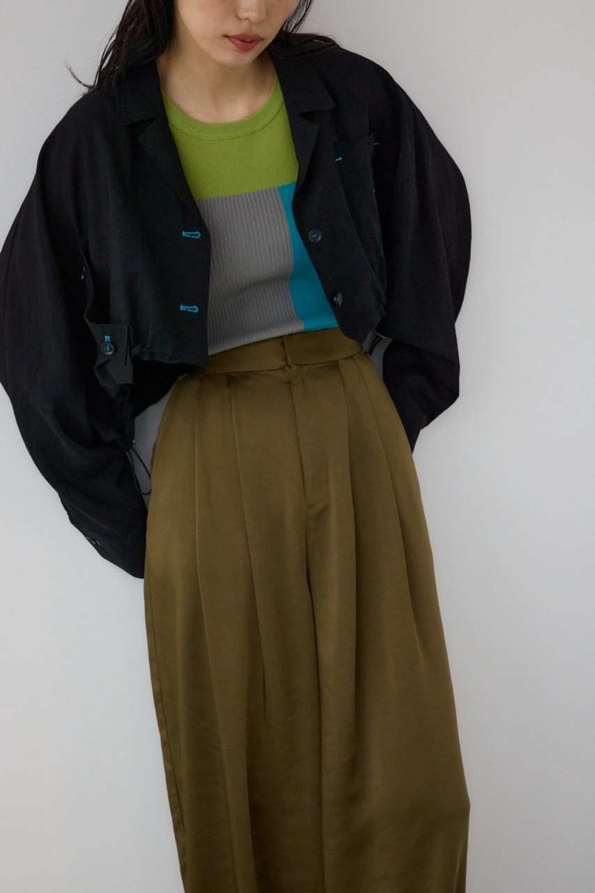 【PLUS】ショートギャザーシアーシャツ BLK FREE