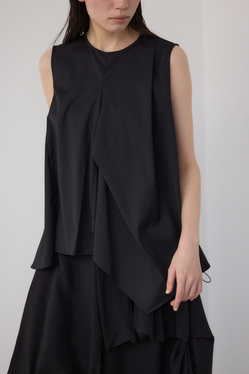 【PLUS】ランダムドレープブラウス BLK FREE