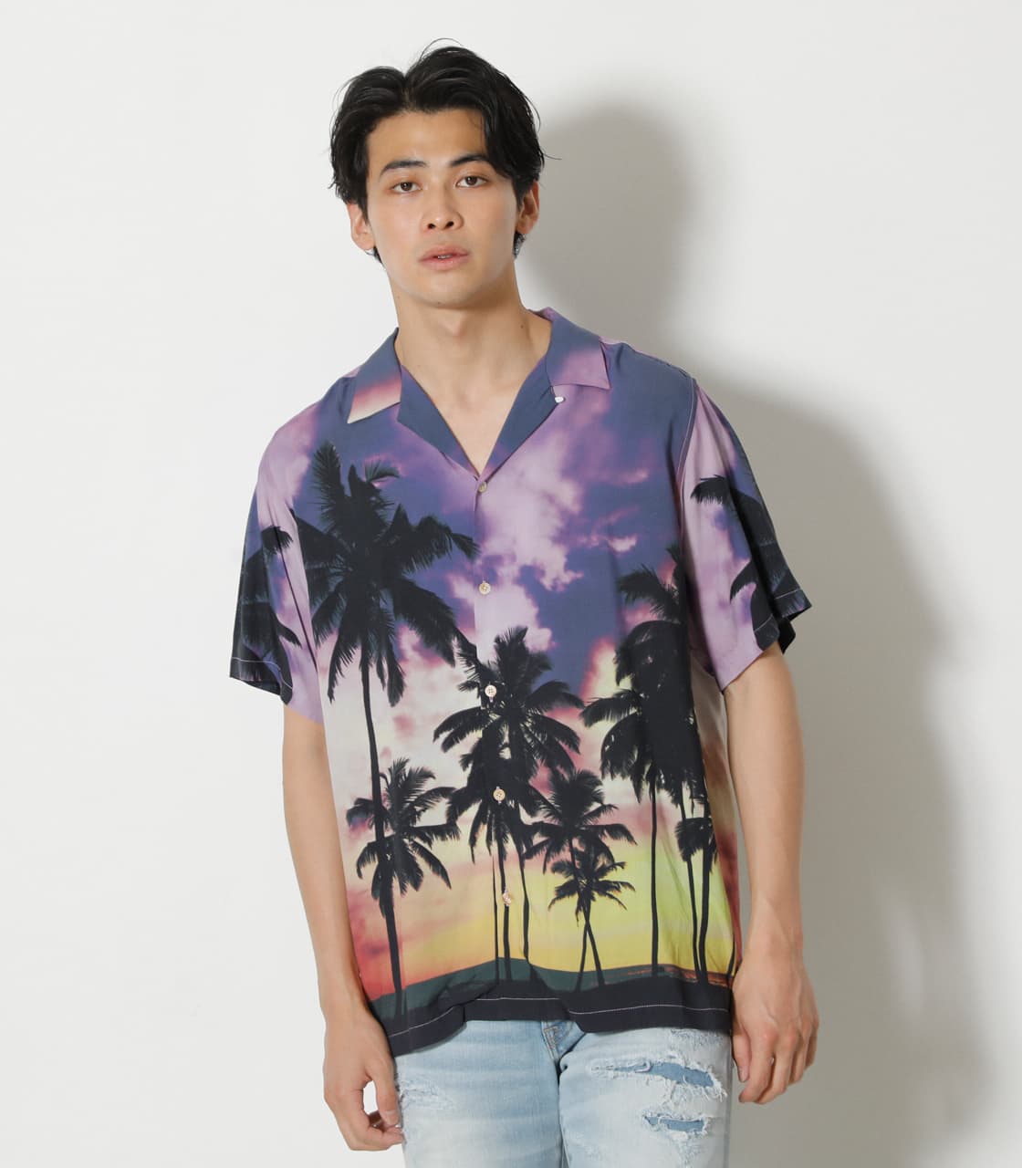 AZUL パームツリー 夕焼け 半袖シャツ AZUL パームツリー 夕焼け 半袖シャツ