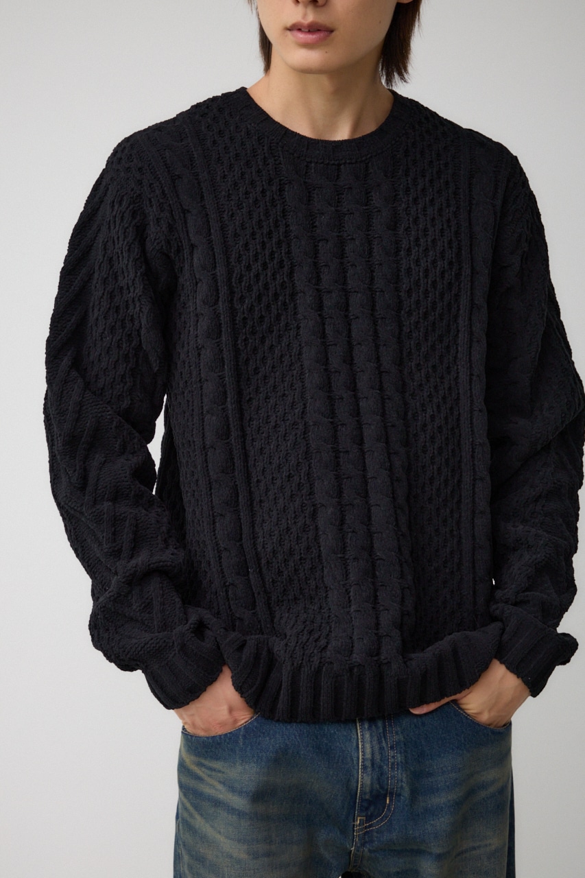 シェニールケーブルニット BLK S-M