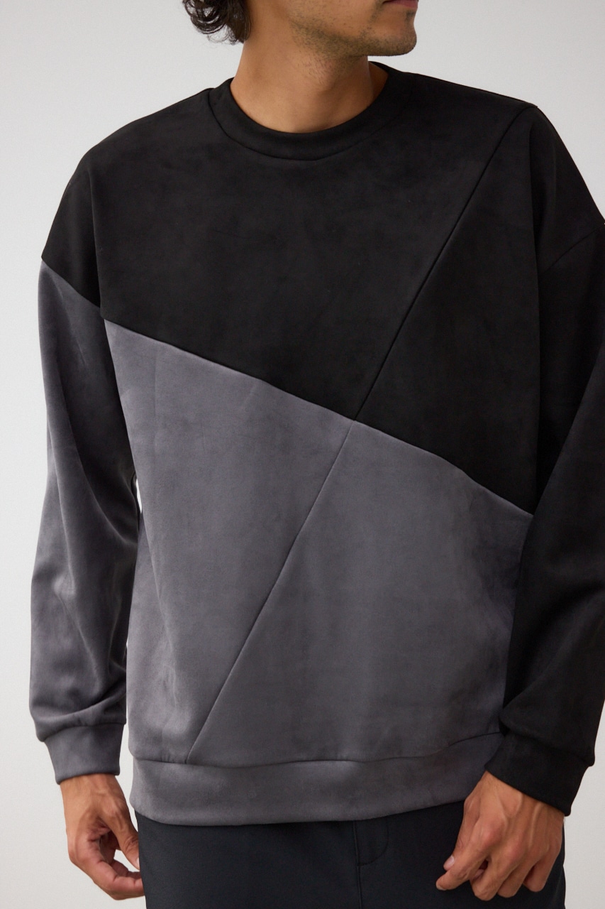 フェイクスウェードパネル切替トップス 柄BLK FREE