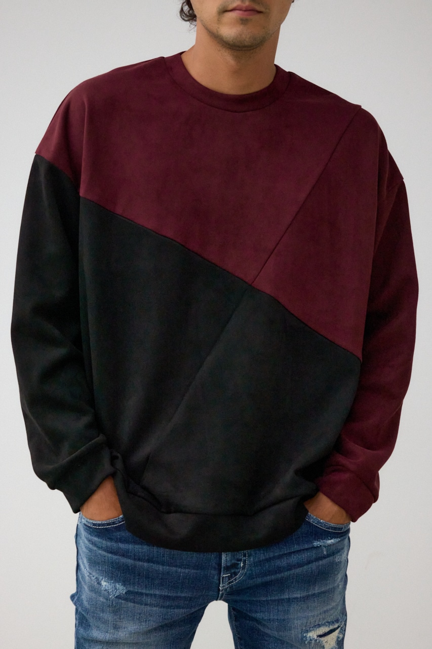 フェイクスウェードパネル切替トップス 柄BRD FREE