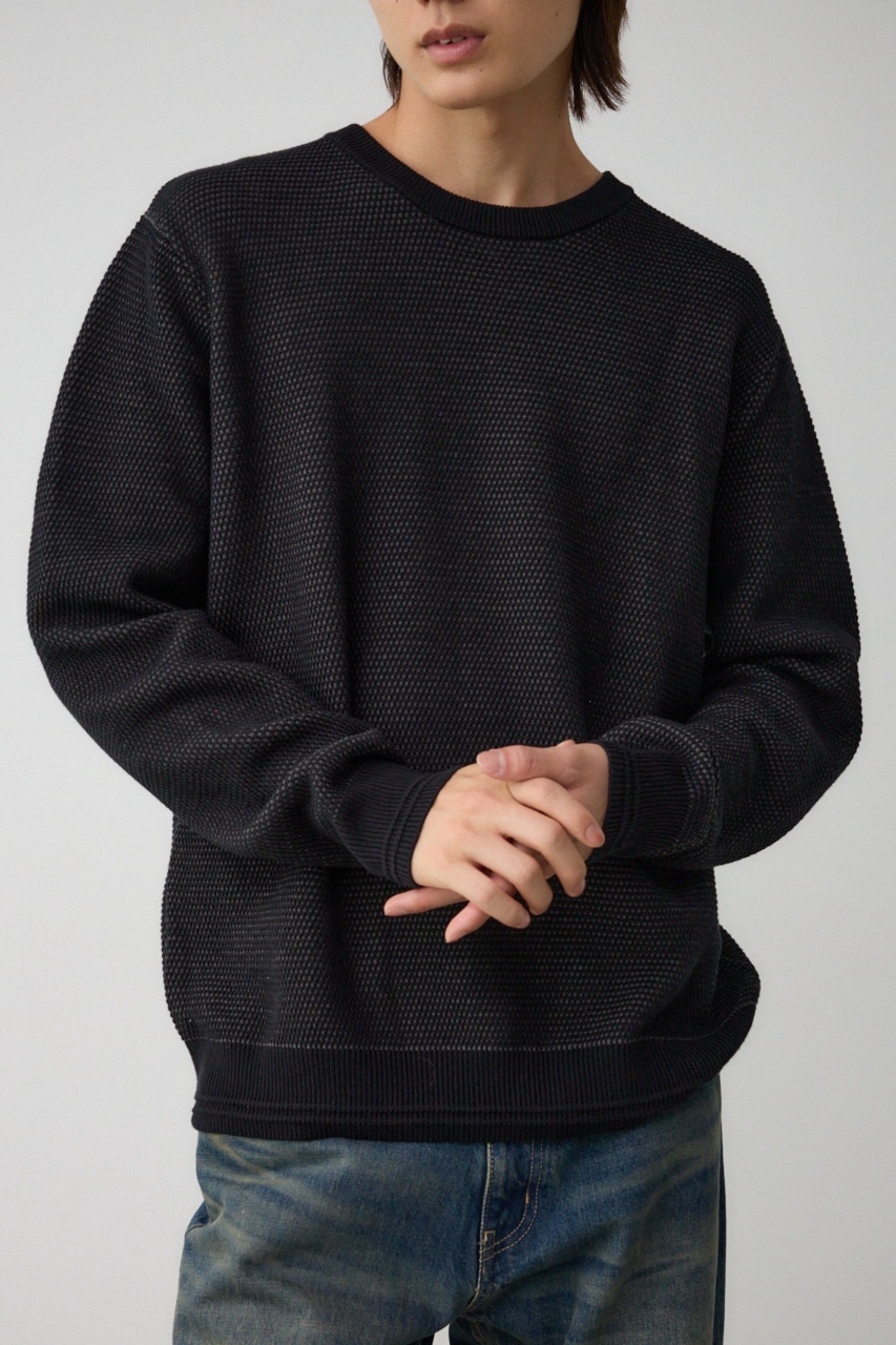 ハニカムベーシッククルーネックニット BLK M
