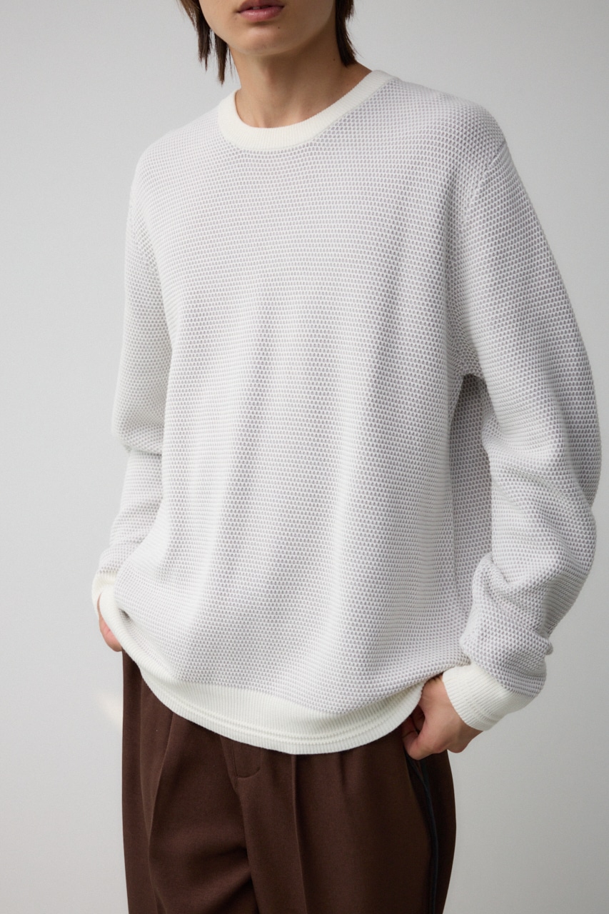 ハニカムベーシッククルーネックニット WHT L