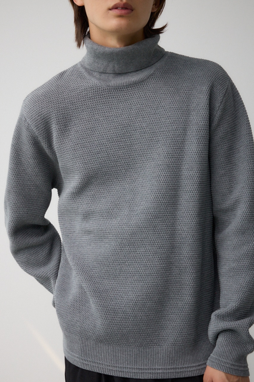 ハニカムタートルネックニット GRY M