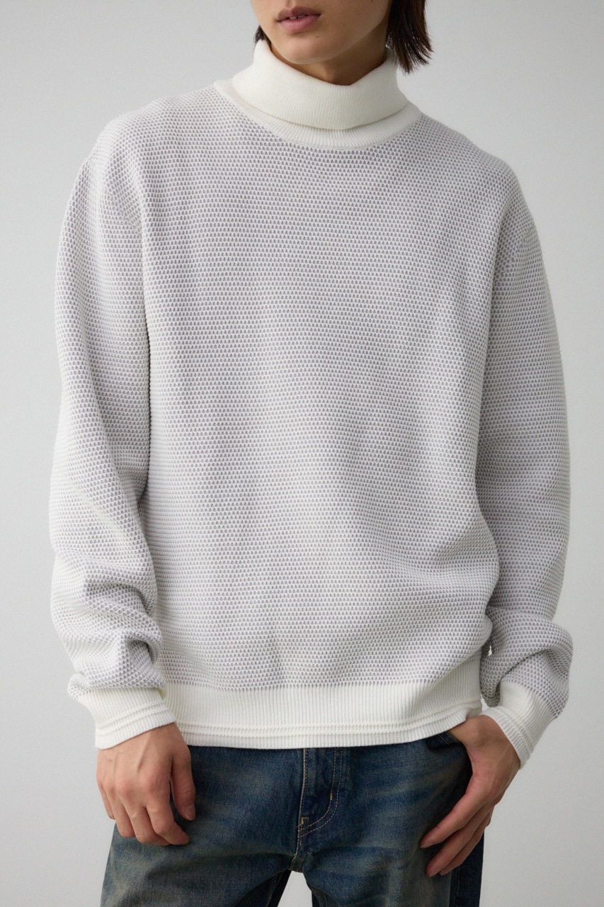 ハニカムタートルネックニット WHT L