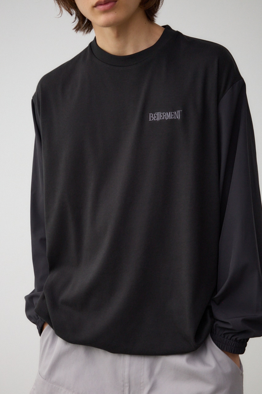 異素材ドッキング刺繍トップス L/BLK FREE