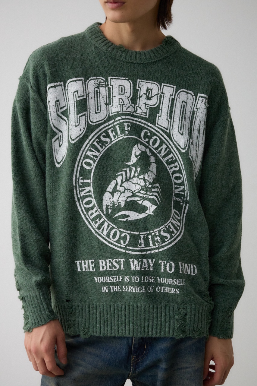 リバーシブルダメージニット GRN FREE