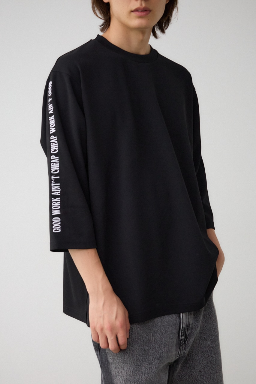 袖刺繍8分袖ビッグT BLK FREE