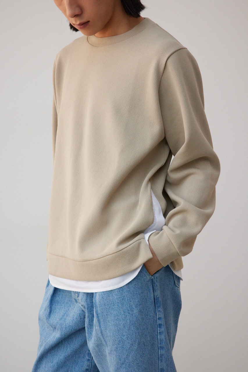 シャツレイヤードスリットニットソー BEG M