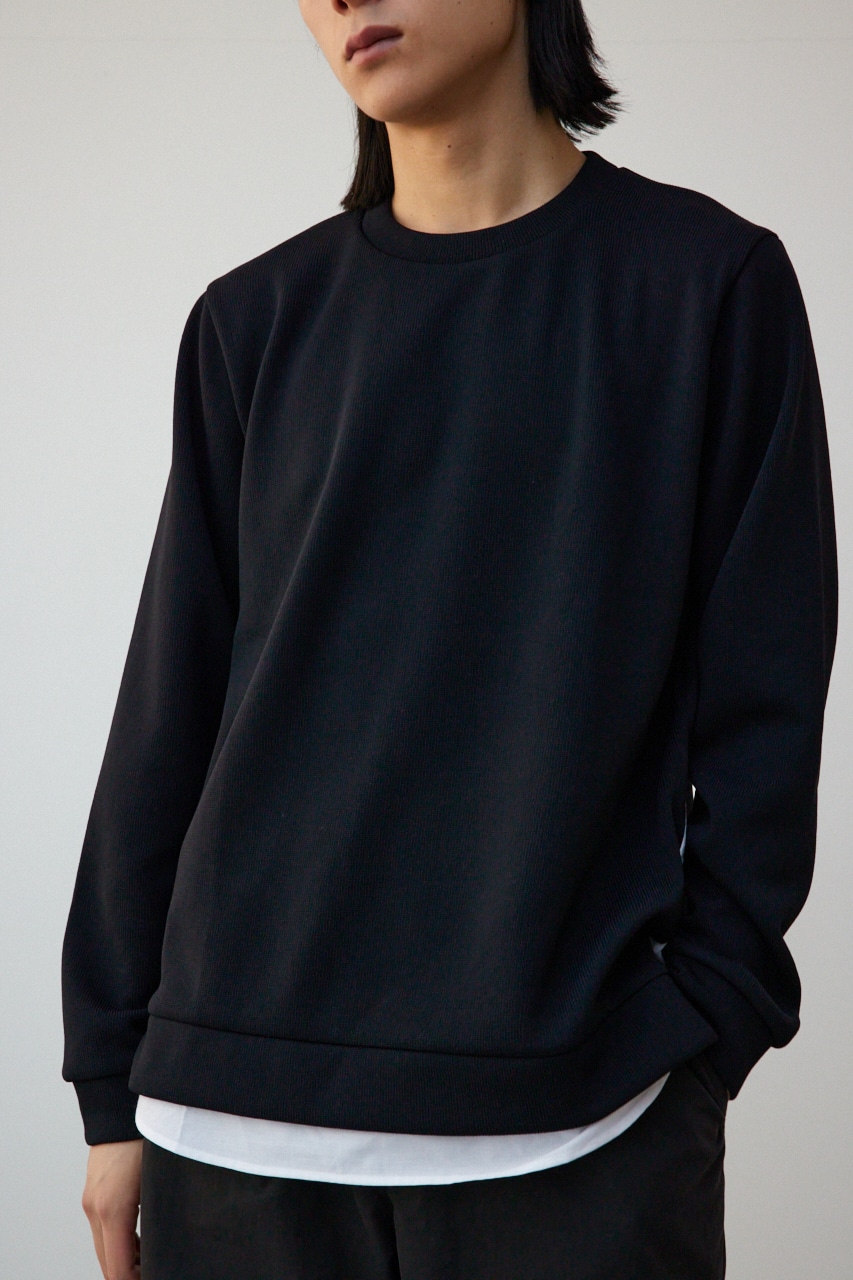 シャツレイヤードスリットニットソー BLK M