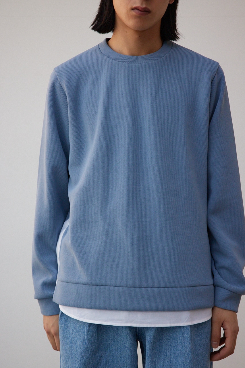 シャツレイヤードスリットニットソー BLU M