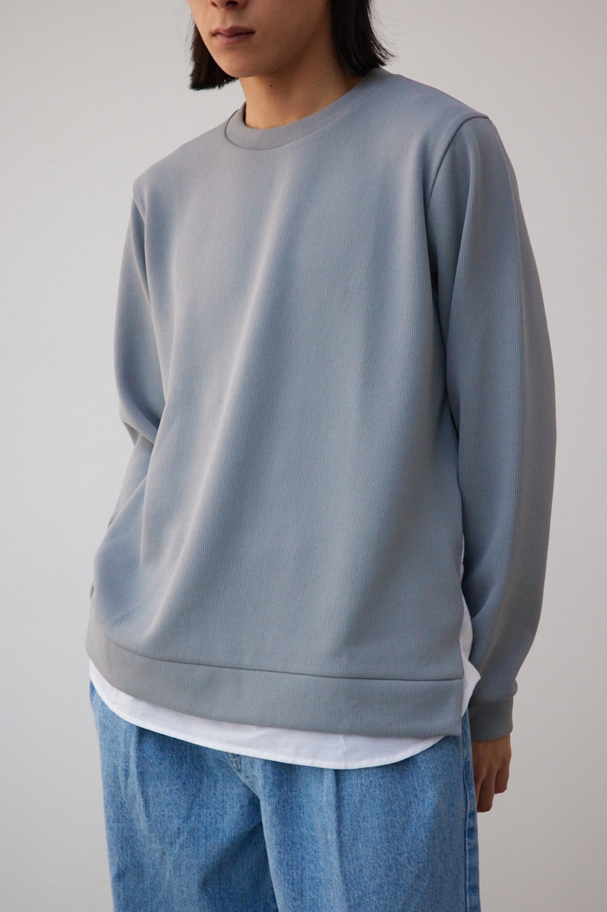 シャツレイヤードスリットニットソー GRY M