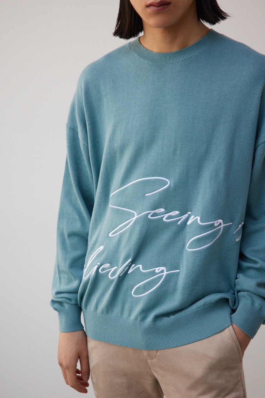 3D刺繍長袖ニットトップス L/BLU FREE