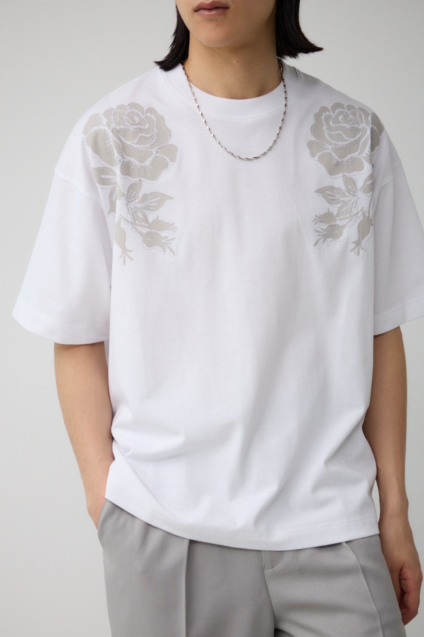 フラワープリント刺繍TEE WHT FREE