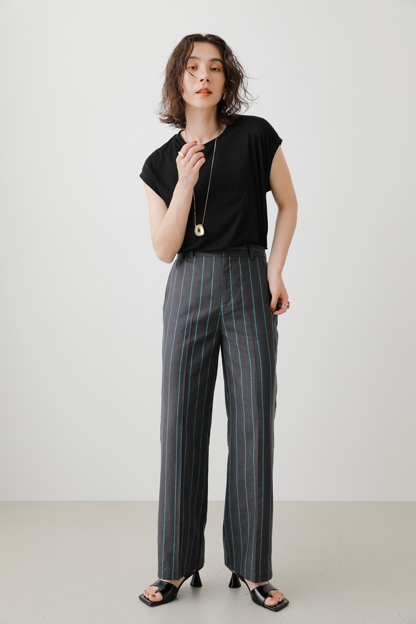 モユルストライプ ワイドパンツ 黒とグレー グレーとブラックのストライプワイドパンツ