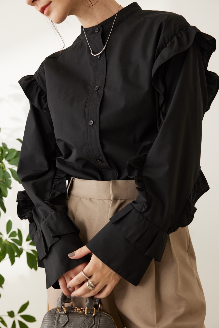 sheller シェリエ ブラック ノースリーブシャツ ノースリーブ ペプラム