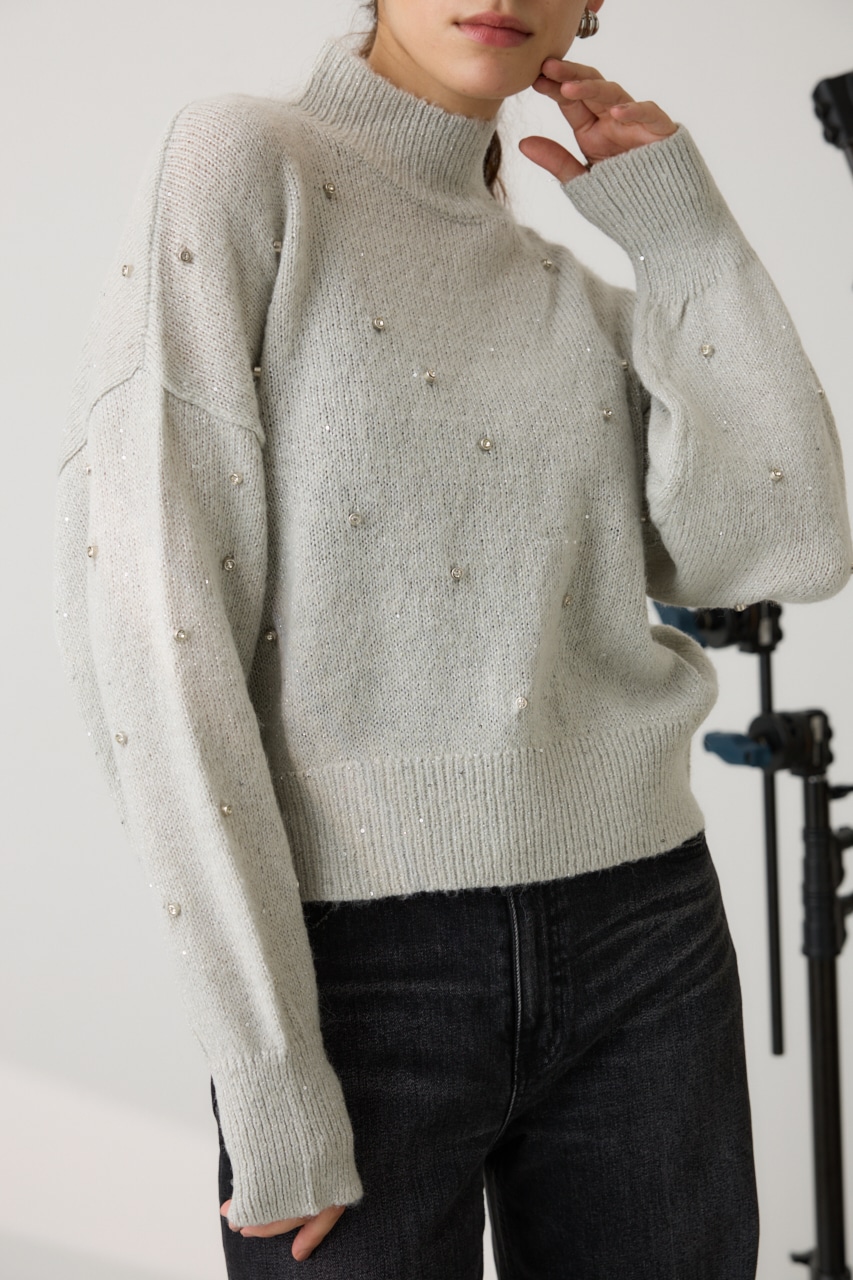 ラインストーンニット GRY FREE