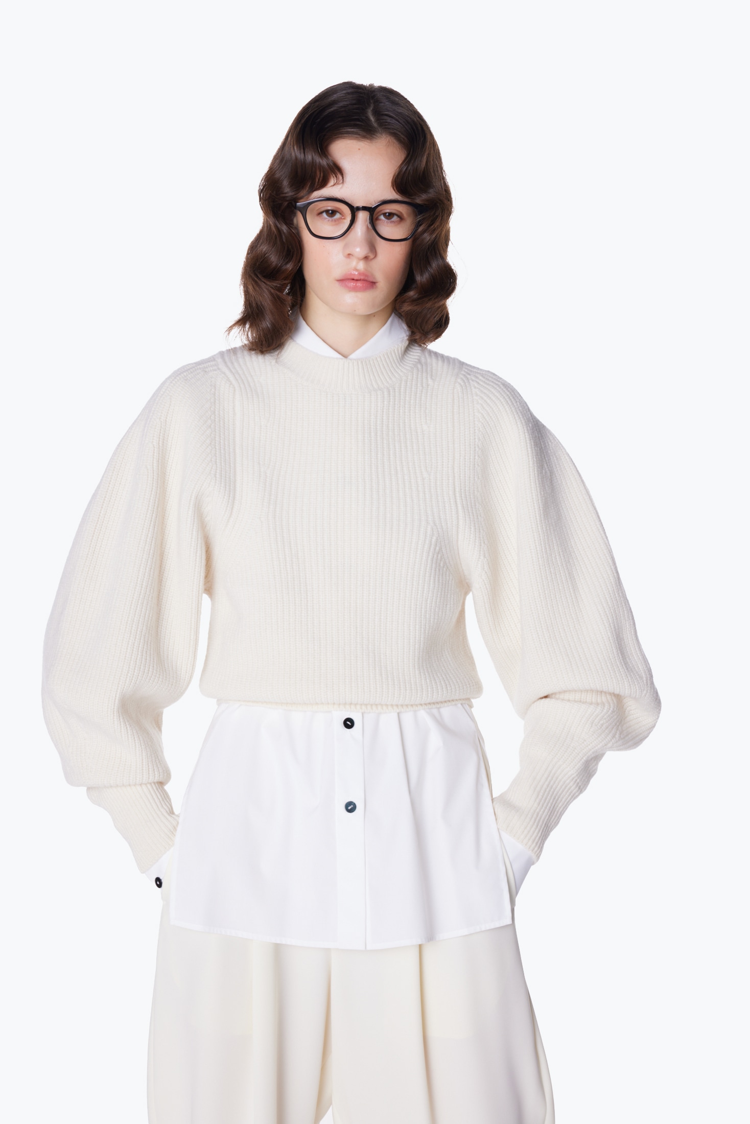 CROPPED WIDE-ARM PULLOVER|38|O/WHT|KNIT WEAR||ENFÖLD OFFICIAL