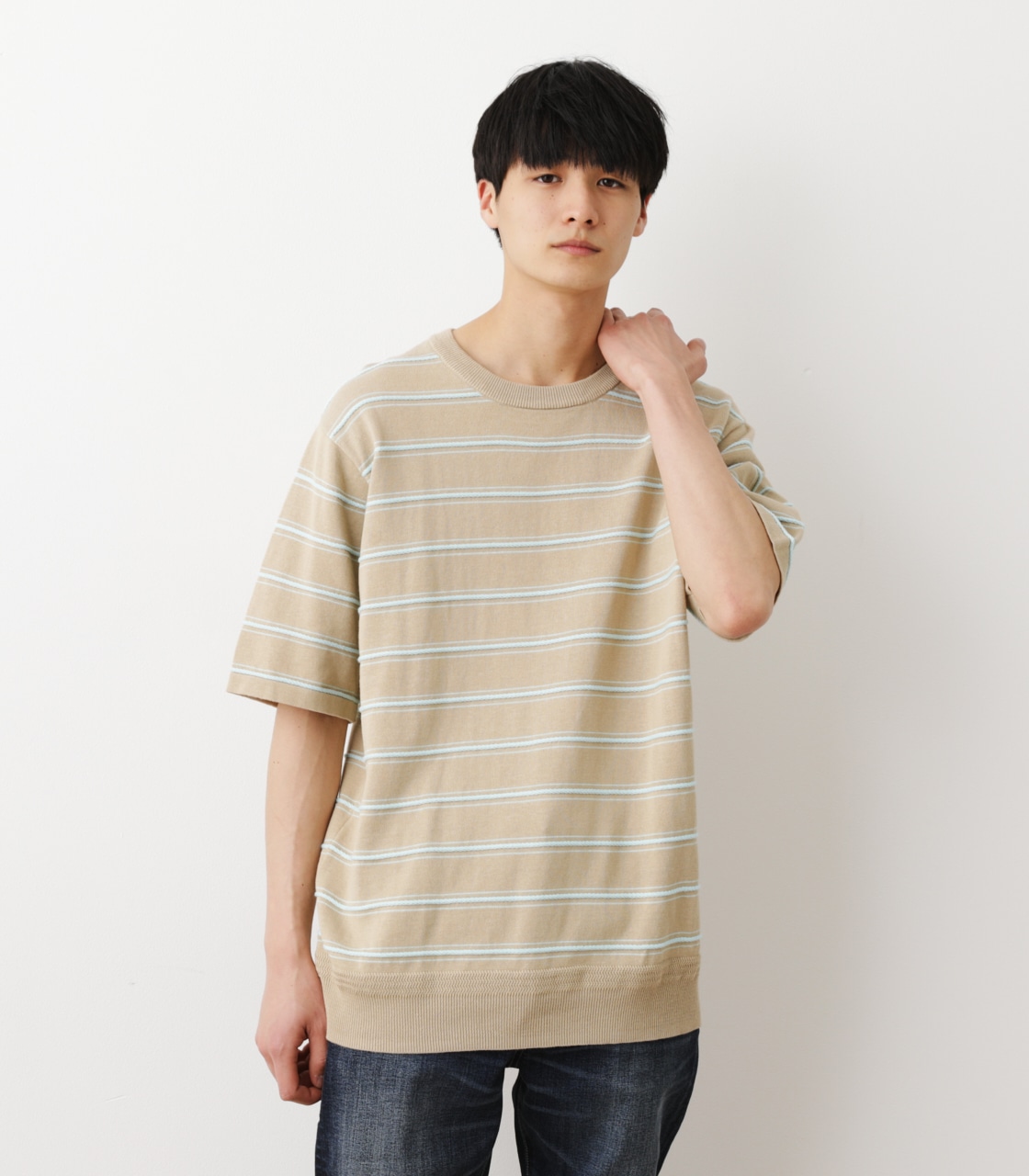 MIX BORDER LOOSE KNIT ベージュ MIX BORDER LOOSE KNIT ベージュ