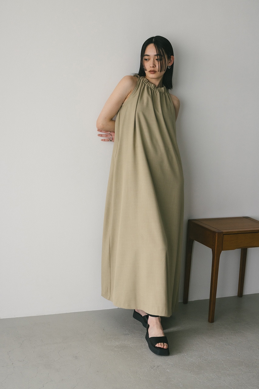 GOELIA】マルベリーシルクボウタイネックセミロングワンピース