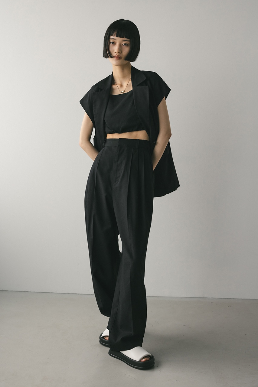 リネンミックスタックパンツ BLK M