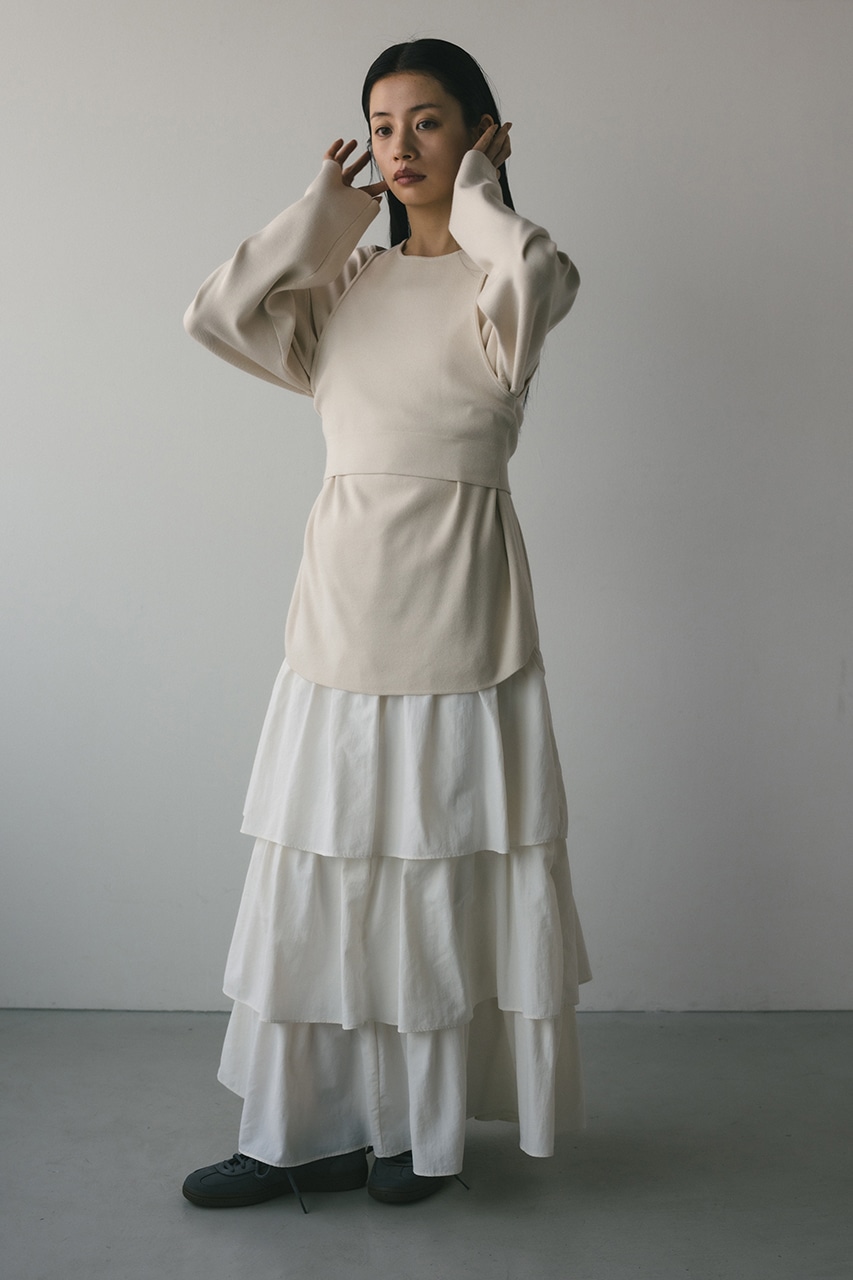 ティアードフレアスカート WHT M