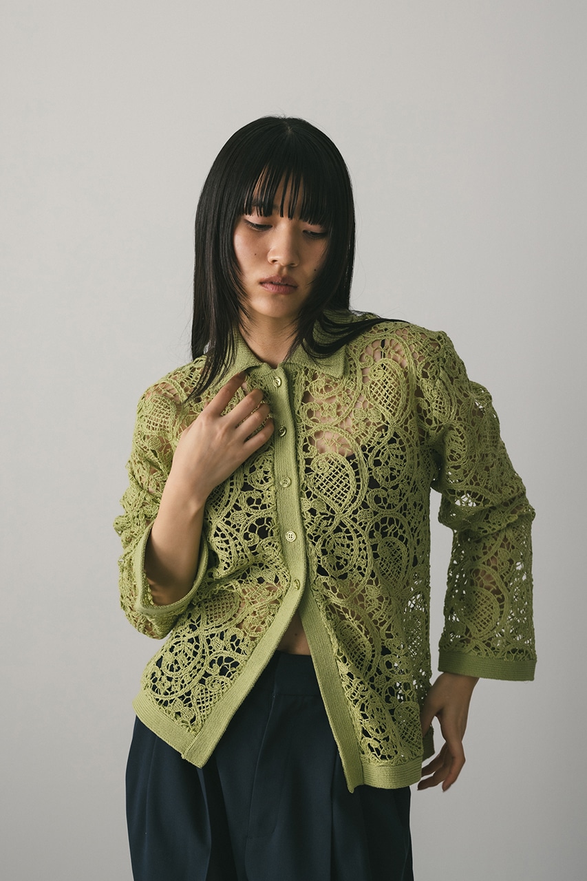 クロシェレースニットシャツ GRN FREE