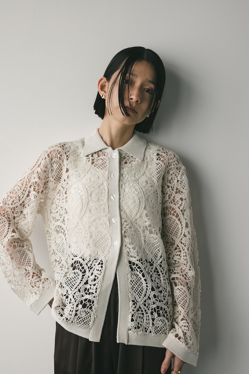 クロシェレースニットシャツ WHT FREE