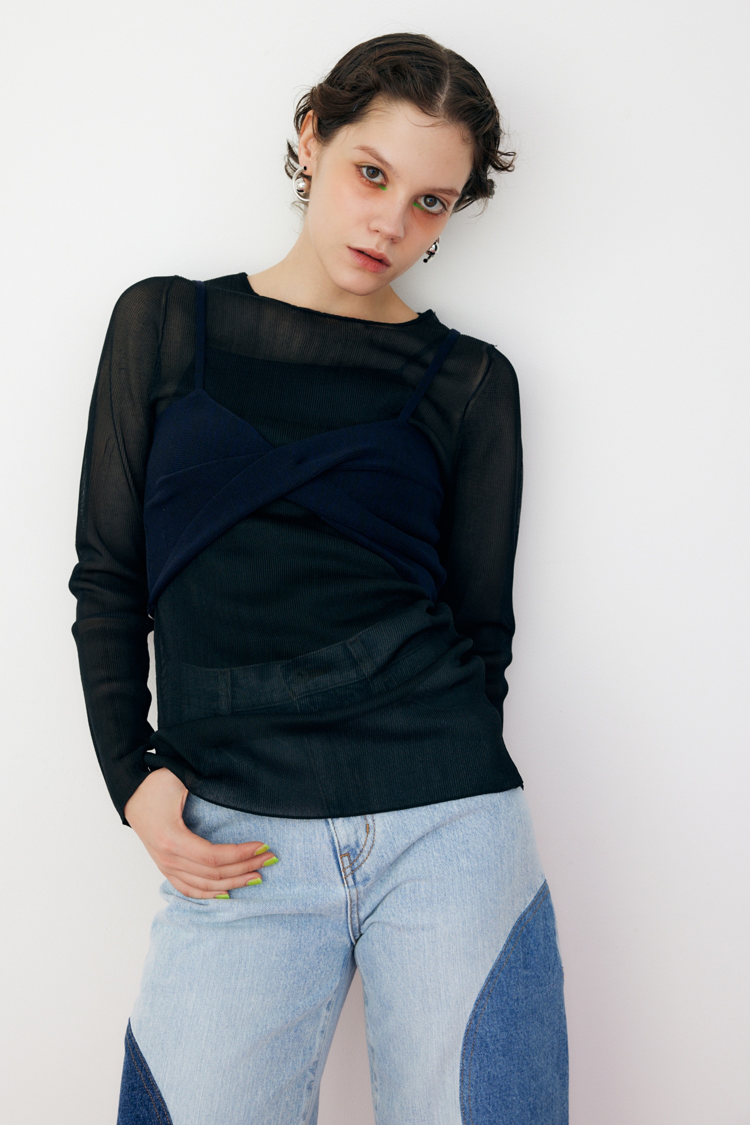 Layerd knit tops BLK FREE